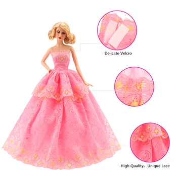 Moda Frumos lucrate Manual 5 Elemente/Set Accesorii Papusa coada Lunga petrecere de nunta Rochii de Printesa Pentru Barbie Jucarii Pentru Fete Cadouri