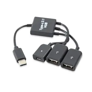 USB 3.1 Tip C Mascul la 2 Dual USB 2.0 de sex Feminin + Micro-USB de sex Feminin 3 in 1 HUB OTG