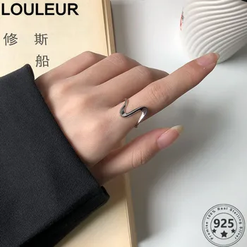 LouLeur 2020 Tendință 925 Inel Argint Model De Val Inel Pentru Femei De Moda Inel Reglabil Pentru Femei De Argint 925 Bijuterii