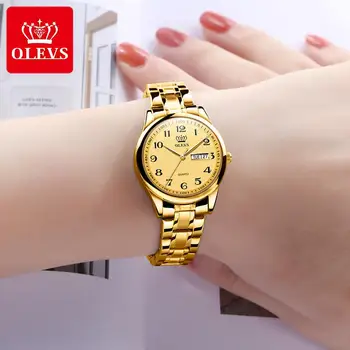 High-end de brand de ceas de aur de moda simplu atmosfera de cuarț oțel trupa calendar femei ceas barbati cuplu de masă