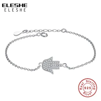 ELESHE Minunat Originale Bijuterii Argint 925 Hamsa Femei Brățară de Cristal cu Lanț de Link-ul de Prietenie Brcaelet pentru Femei Bijoux