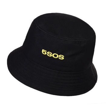 Moda 5SOS broderie găleată pălărie de vară în aer liber de călătorie palarie de soare hip-hop pălării sălbatice panama pălărie de bumbac Pliabil Pescar pălării