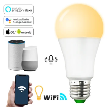 WiFi Inteligent Bec Estompat 15W E27 B22 Lampă cu LED-uri App Funcționează Alexa Google Asistent de Control Trezesc Inteligent Lampa cu Lumina de Noapte