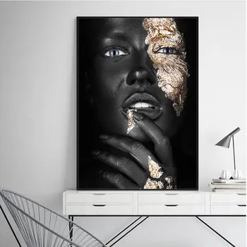 Modern Panza Pictura Negru African de Aur Femeie Postere si Printuri Scandinave Arta de Perete Imaginile Pentru Camera de zi Decor Acasă