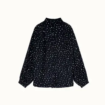 MISSKY Femei Bluza de Primavara Toamna Liber Stand-guler Felinar-maneca Punct de Val cu maneca Lunga-Tricou Femei Topuri Noi