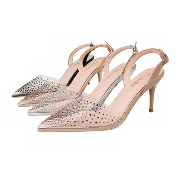 Femei Pompe 2020 Europene și Americane stil Concis Pantofi Glezna curea Transparent Burghiu de Cristal Fete Pantofi de Partid