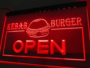 LB167 - DESCHIDE Kebab, Burger, Cafenea, Fast-Food LED-uri Lumina de Neon Semn decor acasă meserii