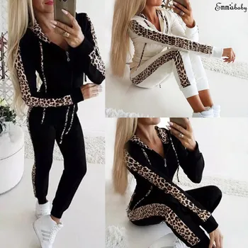 Leopard 2020 Nou Design de Moda Fierbinte de Vânzare Costum Set Trening Femei din Două piese Costum Stil Hanorac Sport Uzura