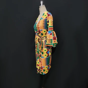 Rochie Imprimate Manșon De Puf Femei Africane V Gâtului Talie Centura De Moda, Rochii Sexy Vestido 2021 Nou Modest Primavara-Vara Moda