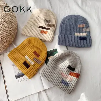 COKK Femei Tricotate Căciulă de Iarnă Caldă de Tricotat Lână Pălărie Doamnelor în aer liber Geometrice Elegant Chelioși Căciuli Femei Solide Gorras