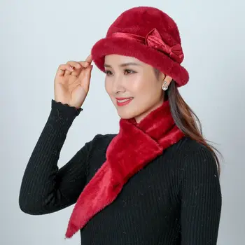 Iarna Pălărie Nurca de Pluș Arc Cald Tricotate Pălării, Căciuli Capac 2019 Noua Moda pentru Femei de Iarnă Pălării Tricotate eșarfă Seturi Chelioși