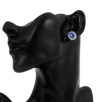 Emmaya Stil Clasic Oval-Forma De Floare Cercel Pentru Femei Fermecător Decor Cu Zirconia Albastru Strălucitor În Banchet De Lux Bijuterii