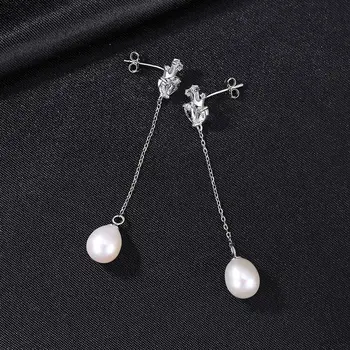 CZCITY Naturale Drop Perla Cercei Argint 925 Mici Drăguț Coroana de Bijuterii Fine pentru Femei Dating Cadouri de Crăciun FE-0253