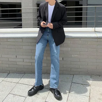 Coreeană Straight Blugi Barbati Casual Moda Veche Cerneală Retro Blugi Pantaloni Barbati Streetwear Sălbatice Liber Albastru Denim Pantaloni Barbati M-XL