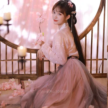Pitoresc Zână Cosplay Costum Tradițional Chinezesc pentru Femei Elegante Hanfu Fata Rochie de Dans Popular, Broderii Vintage Florale