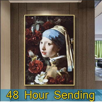 Pânză de perete imagini Reproduceri de picturi celebre artist olandez funcționează o fată cu cercei perla Hoom Decor Noptiera pictura