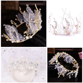 QIANAO margele de Cristal coroană de flori Mireasa, Diadema Caciula de Flori de Tiare și Copil printesa de Păr Bijuterii perla articole pentru acoperirea capului