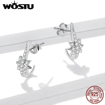 WOSTU Real Argint 925 Stralucitoare Stele Stud Cercei Zircon Cercei de Împingere înapoi Pentru Femei de Moda Bijuterii de Argint CTE460