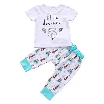 Pudcoco de Moda Fierbinte Copil Nou-născut de Vară de Două piese de costume de Litere pic visător T-shirt, Blaturi+Pantaloni Haine de Babe Băieți Fete 0-2Y