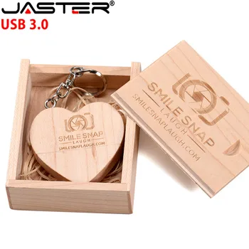 JASTER 64GB din lemn in forma de inima usb3.0 + cutie de ambalare unitate flash USB pendrive 4GB, 16GB 32GB fotografie cadou personalizabil LOGO-ul