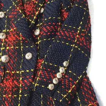 XXL Tweed Sacou Lână Coats pentru Femei Costum 2020 Nou Geaca de Femei Linie Groasă Zăbrele Țesute două rânduri Sacouri Femei Toamna