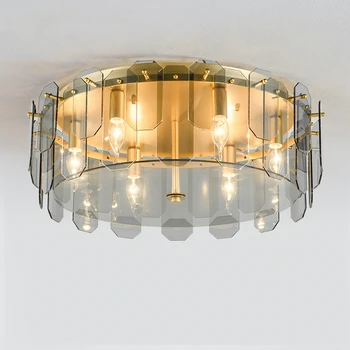 LED Lumina Plafon de Fum/Sticlă brună Postmodern Simplu Panou de Lampă Pentru Camera de zi Dormitor Bucatarie Interior Deco Corpuri Rotunde E14