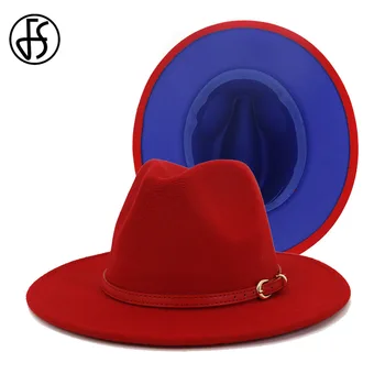 FS 2020 Moda Roșu Galben Mozaic Fedora Pălărie Jazz cu Catarama Femei Bărbați Margine Largă Lână Simțit Petrecere Panama Trilby Capac
