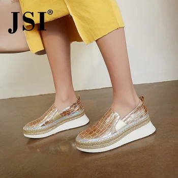 JSI Primăvară Nouă Casual Apartamente Platforma de Paie Pescar Slip-on pentru Femei de Moda Confortabil Pantofi din Piele Pantofi Pene JO396