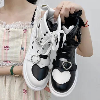 Agrement Alb Adidasi Femei Platforma Lolita Iubesc Pantofii High Top Din Piele Pantofi De Sport Colegiu Student Stil Dulce Pantofi De Funcționare