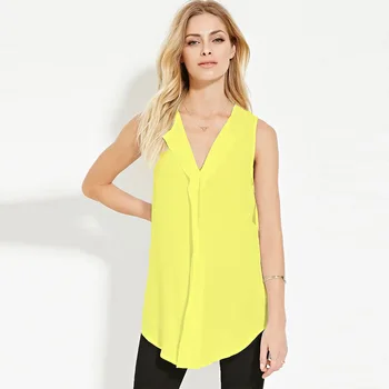 2019 Vară fără mâneci Largi Adânc V Gâtului Șifon Bluza de Mari Dimensiuni Femei Tricouri Asimetrice Bluza Femeii Plus Dimensiunea Îmbrăcăminte