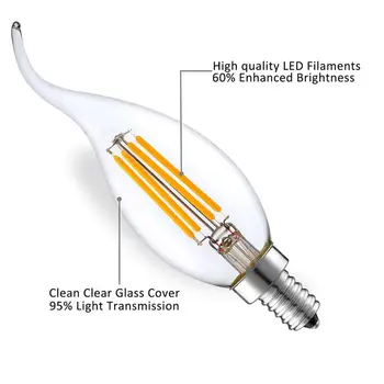 E14 LED Filament Lumânare Bec de 2W/4W/6W Cald/Alb Rece AC220-240V 360 de Grade C35 Edison Retro Lumina Lumânărilor