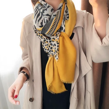 Accesorios mujer foulard femme galben leopard eșarfă femei de moda toamna lungă model leopard eșarfă Sjaal Musulmane Hijab Snood
