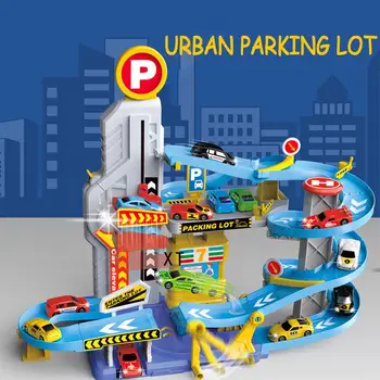 Masina Constructii Feroviare Auto Copii Iluminate Electric Parcare Diy Clădire Set de Jucării de Mare Multi-strat de Ridicare Garaj de Jucărie