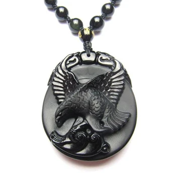 Obsidian Negru Vultur Colier Pandantiv Sculptate Manual Vulturul Negru Bijuterie Amuleta Norocoasă