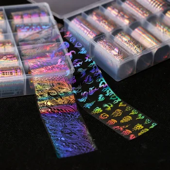 10Rolls/Sticla Holografic Laser Unghiile colorate cu laser flacără model floare alfabetul serie de Autocolante se Amestecă Model de Manichiura DIY Noi