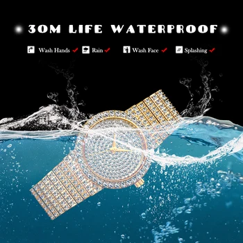 MISSFOX Femei Ceasuri Unice Mici de Aur 18k Brand de Lux Watch Femei Diamond Impermeabil Analogic Clasic de Gheață Afară Ceas Pentru Cadouri