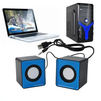 EastVita 1 Pereche Stereo Mini USB 2.0 Muzica Difuzor Portabil pentru Desktop-ul Calculatorului Albastru Negru în formă de Pătrat