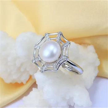Dainashi de Înaltă Calitate, de apă Dulce Pearl Inel de Partid Cadou Argint 925 Spider Web Cristal Zircon Inel Reglabil pentru Femei