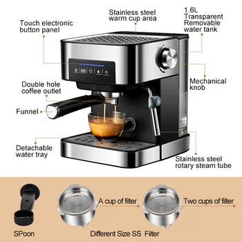 Aparat de Cafea Espresso Inox Semi-Automate de Expresso,cafe Pulbere de cafea Espresso, Cappuccino, Smart Touch Control
