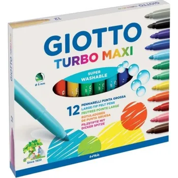 Giotto Turbo Maxi Simțit-Vârf Pixuri Pix Pachet de 12 Dimensiune Jumbo Multicolor Vopsea de Artă Școală de Desen Imagine de Desen de Cerneală