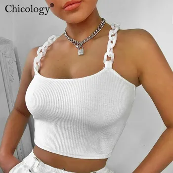 Chicology lanț curea tricot camis crop top de vară 2020 femei sexy streetwear punk de moda de sex feminin fără mâneci petrecere, haine de club