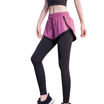 Pantaloni de Yoga Fals 2 BUC Talie Mare Sală de sport Jambiere Pantaloni Slim pentru Femei Sprots WHShopping