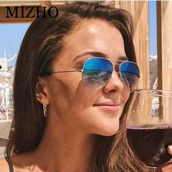 MIZHO Unisex din Otel Inoxidabil Metal ochelari de Soare pentru Femei-Pilot Design de Brand de Înaltă Calitate Gradient de Lentile din Sticlă pentru Ochelari Oglindă Bărbați