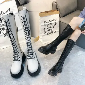 Femei Iarna Cizme îmblănite 2020 Nou Genunchiul Pantofi pentru Femei de a Crește Confortul Platforma Cizme stil Gotic Femei Glezna Chunck Cizme Negre