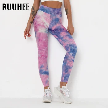 RUUHEE Yoga Pantaloni cu Talie Înaltă Fitness Jambiere Femei Antrenament Push-Up Legging Solid Culturism Tie Dye Femei fără Sudură Gym Pantaloni