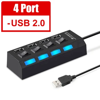 De Vânzare fierbinte Nou HUB USB 2.0 Multi USB Splitter Cu 4 Porturi USB cu LED-uri 2.0 Adaptor Hub Power on/off Switch Pentru PC, Laptop de Mare Viteză