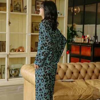 Blue print leopard pijamale de mătase pentru femei 2020 toamna de moda de înaltă calitate maneca lunga, pijamale femei haine de acasă îmbrăcăminte de noapte