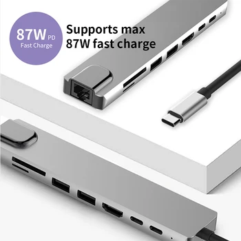 8IN1 HUB USB Type-C La 4K HDMI USB 3.0 Rj45 TF&SD cu PD Încărcare Multi-funcție Stație de Andocare pentru Macbook
