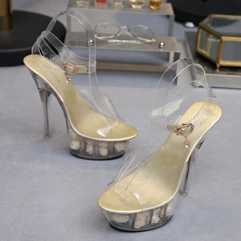 Pantofi de Femeie Nou 2019 Vara tocuri de 15cm de Înaltă Tocuri Subtiri Flori de Trandafir 6 Culoare Transparent Cristal Sandalia feminina Doamnelor