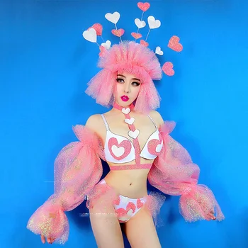 Dragostea Net Tifon Puff Maneca Valentine Bikini Set Bar Club de noapte solista DJ DS Petrecere cu Costume de Sărbătoare Performanță DWY3735